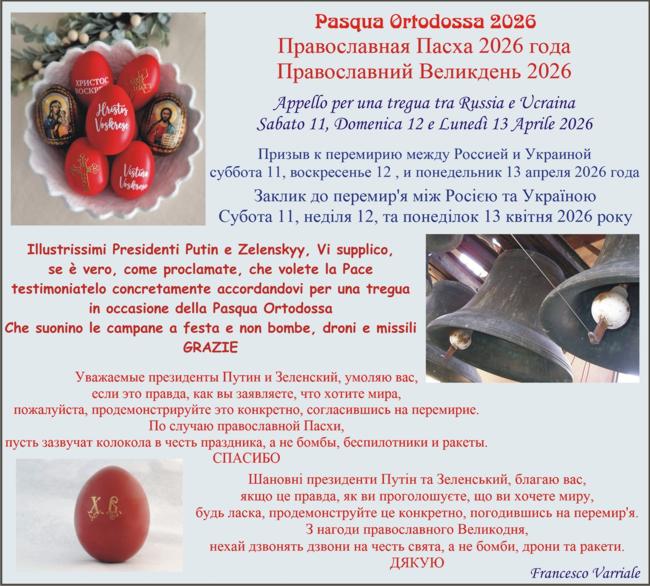 Appello Pace per Pasqua Ortodossa